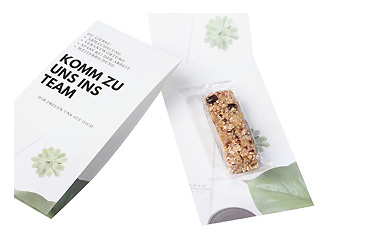Goy Werbemittel-Agentur - Essen und Trinken - Vollkorn-Müsliriegel mit DIN-lang-Karte