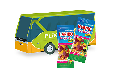 Weihnachtsartikel - 3D Präsent „Bus” mit Haribo-Topifrutti Goy Werbemittel-Agentur - Weihnachtsartikel - 3D Präsent „Bus” mit Haribo-Topifrutti